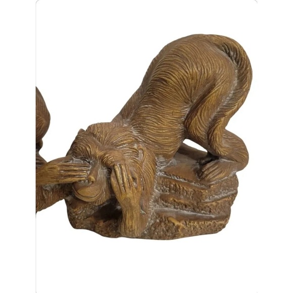 Whimsical Faux Bois See No Evil, Hear No Evil, Speak No Evil Monkey Room Statue - Picture 4 of 6